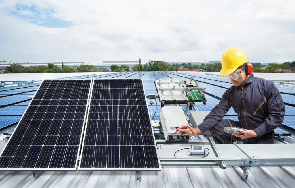 Repair Person Fixing Solar Panel