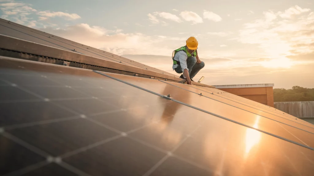 Solar Installer on Roof